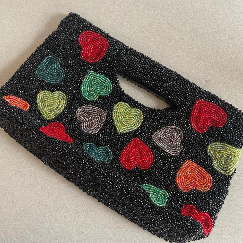 Vintage 90s beaded heart handbag - Picture 2 of 4